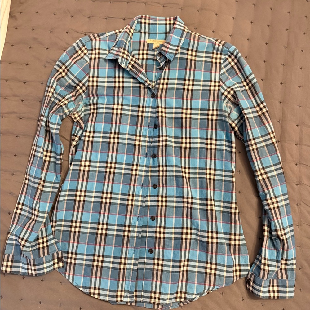 Burberry Brit Blue checkered Plaid Button-Up Shirt